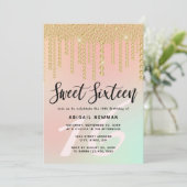 Elegant modern gouddiamant druppelt zoet zestien kaart (Staand voorkant)