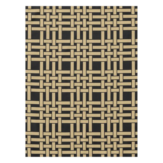 Elegant Modern Gouden Bruin Mand Weave Patroon Tafelkleed (Voorkant)