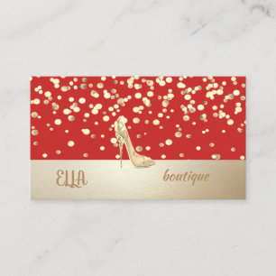 Elegant, Modern, Gouden Confetti, Hoge Hak, Rood Visitekaartje