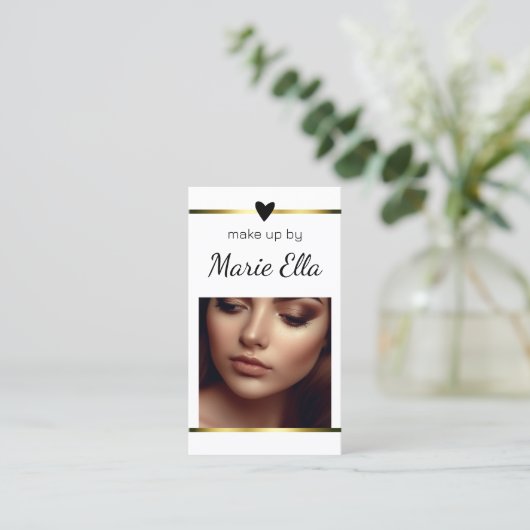 Elegant modern gouden hart met foto en QR-code Visitekaartje (Staand voorkant)