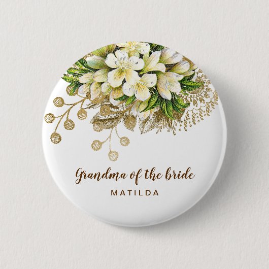 Elegant modern goudfloroma van de bruid ronde button 5,7 cm (Voorkant)