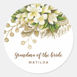 Elegant modern goudfloroma van de bruid ronde sticker