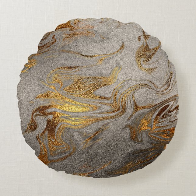 Elegant modern goudmarmer rond kussen (Voorkant)