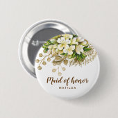 Elegant modern goudwit bloemmeisje ronde button 5,7 cm (Voorkant /achterkant)