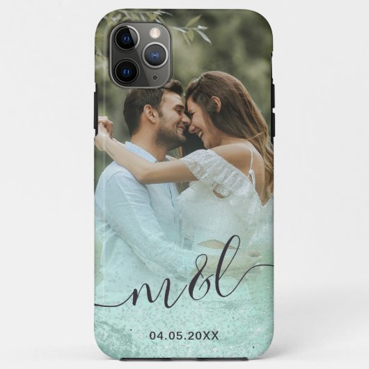 Elegant modern gradiënt munt groene glitter foto Case-Mate iPhone case (Achterkant)