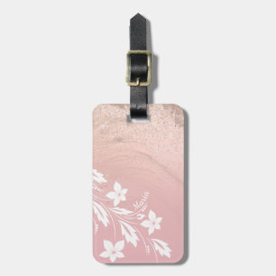 Elegant modern gradiënt roos goud glitter floral bagagelabel
