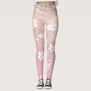 Elegant modern gradiënt roos goud glitter floral leggings