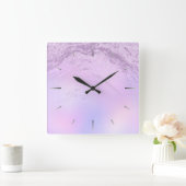 Elegant modern gradiënt violet glitter marmer vierkante klok (Huis)