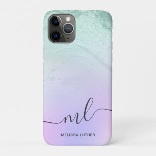 Elegant modern gradiëntmunt groen glitter paars iPhone 11 pro hoesje