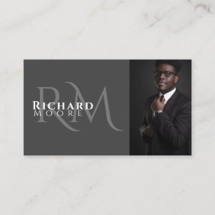 Elegant Modern Gray and White Photo Monogramed Visitekaartje
