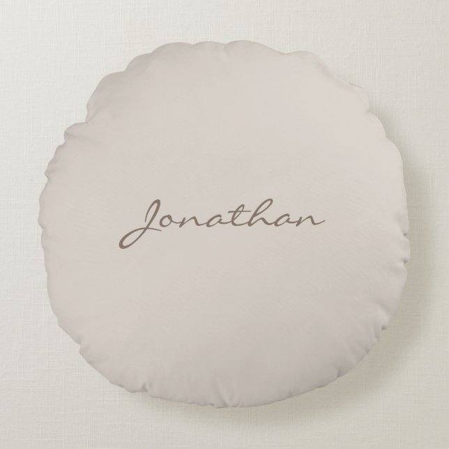 Elegant Modern Gray Brown Trendy Name Script Plain Rond Kussen (Voorkant)