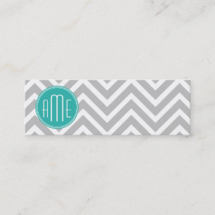 Elegant Modern Gray Chevron en Mint Monogram Mini Visitekaartje