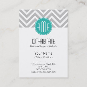 Elegant Modern Gray Chevron en Mint Monogram Visitekaartje