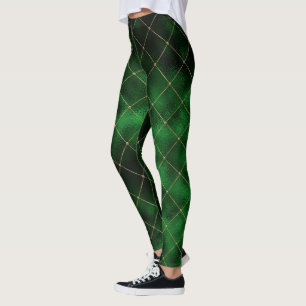Elegant modern Green Gold Diamond Square Patroon Leggings