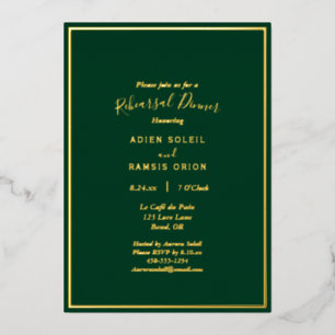Elegant modern Green Gold Wedding Rehearsal Dinner Folie Uitnodiging