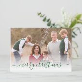 Elegant modern Green-kerstscript Foto Feestdagenkaart (Staand voorkant)