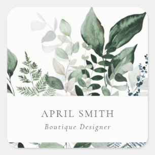 Elegant Modern Green Leafy Tropical Foliage Fern Vierkante Sticker