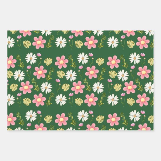 Elegant Modern Green Pink Floral Inpakpapier Vel (Voorkant 3)