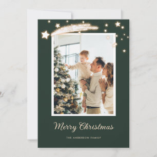 Elegant Modern Green Stars Photo Christmas Cards Feestdagenkaart