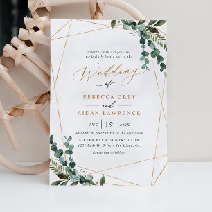 Elegant Modern Greenery Gold Wedding Uitnodiging