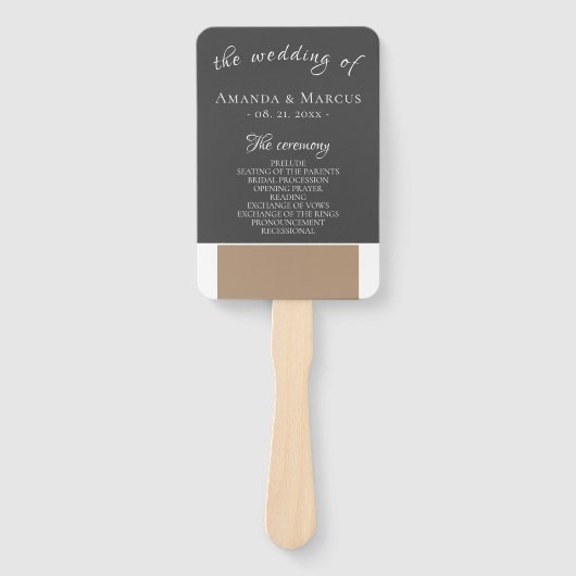 Elegant modern Grey beige Wedding Programme Handwaaier (Voorkant)