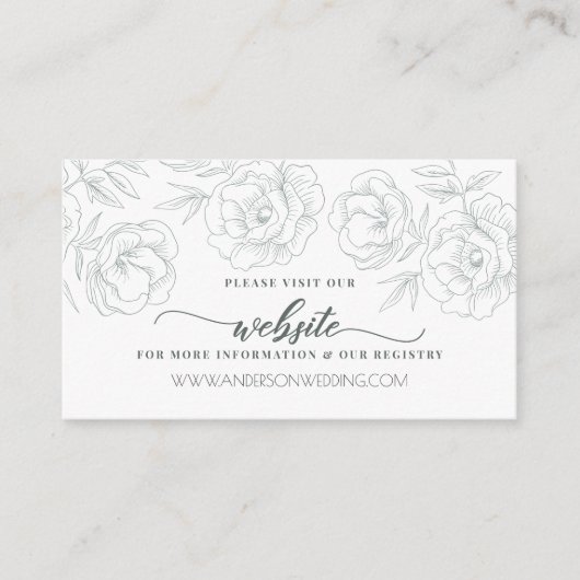 Elegant Modern Grijs Bloemen Bruiloft Informatiekaartje (Voorkant)