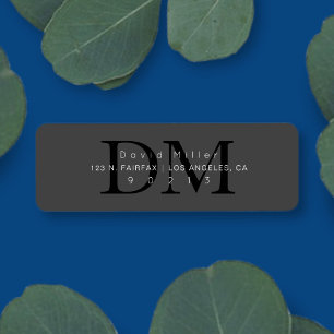 Elegant Modern Grijs Zwart Monogram Retouradres Etiket