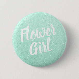 Elegant, modern, groen glitter-bloemmeisje ronde button 5,7 cm