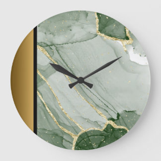 Elegant Modern Groen Goud Marmeren Steen Patroon Grote Klok