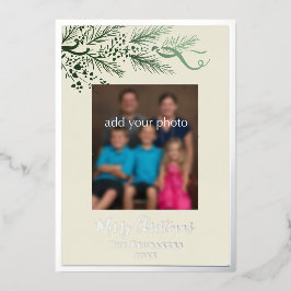 Elegant modern groen Johannes 3:16 Foto Kerstmis Folie Feestdagenkaart