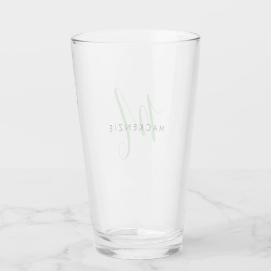 Elegant modern groen script monogram glas (Achterkant)