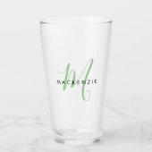 Elegant modern groen script monogram glas (Voorkant)