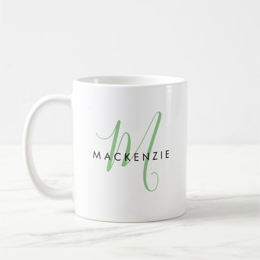 Elegant modern groen script monogram koffiemok (Links)