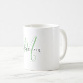 Elegant modern groen script monogram koffiemok (Voorkant rechts)