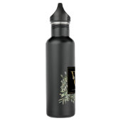 Elegant modern groen zwart goud monogram waterfles  (Links)