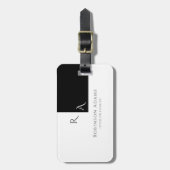Elegant Modern Half Zwart Witte Monogrammen Bagagelabel (Voorkant verticaal)
