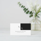Elegant Modern Half Zwart Witte Monogrammen Visitekaartje (Staand voorkant)