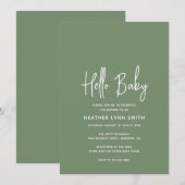 Elegant modern Hallo Baby Sage Green Baby shower Kaart (Voorkant / Achterkant)
