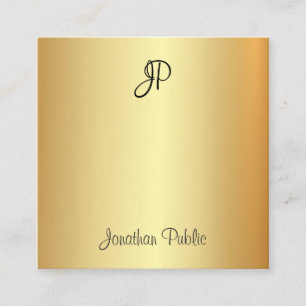 Elegant Modern Handgeschreven Monogram Gouden Sjab Vierkante Visitekaartje