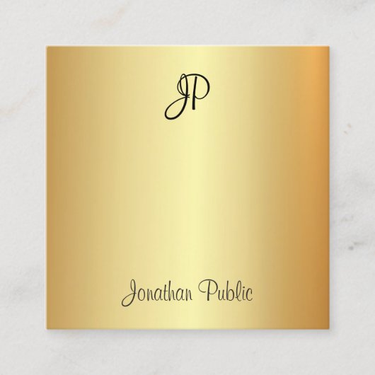 Elegant Modern Handgeschreven Monogram Gouden Sjab Vierkante Visitekaartje (Voorkant)