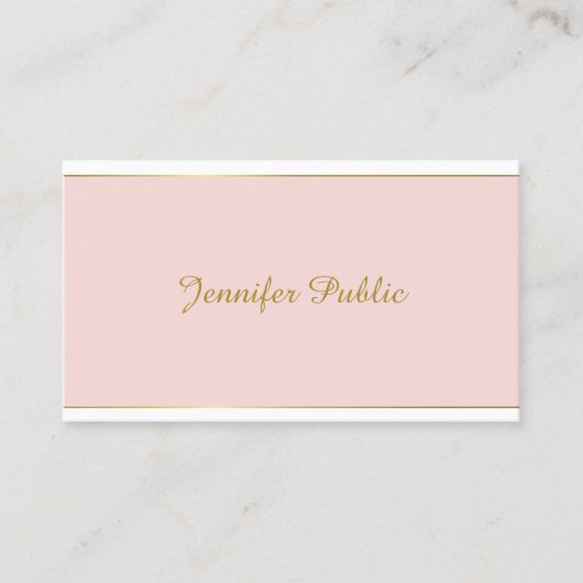 Elegant modern handschrift Blush Pink Gold Plain Visitekaartje (Voorkant)