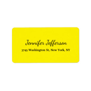 Elegant modern handschrift in helder geel formaat etiket