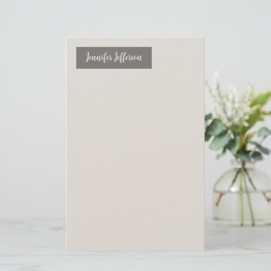 Elegant Modern Handschrift Plain Professional Grey Briefpapier (Staand voorkant)