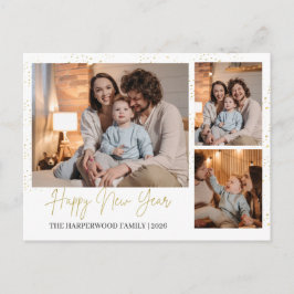 Elegant Modern Happy New Year 3 Multi Photo Feestdagenkaart