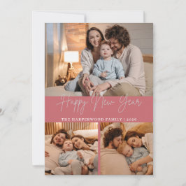 Elegant Modern Happy New Year Black 3 Collage Feestdagenkaart