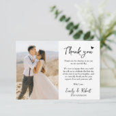 Elegant Modern Hart Script Foto Bruiloft Bedankkaart (Staand voorkant)