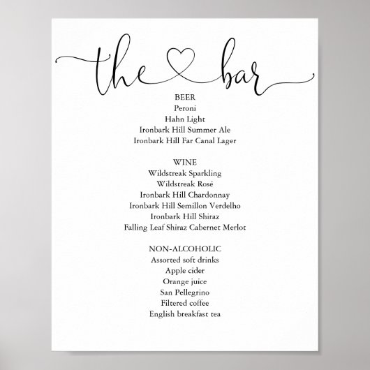 Elegant Modern Heart Script Bar Menu Poster (Voorkant)