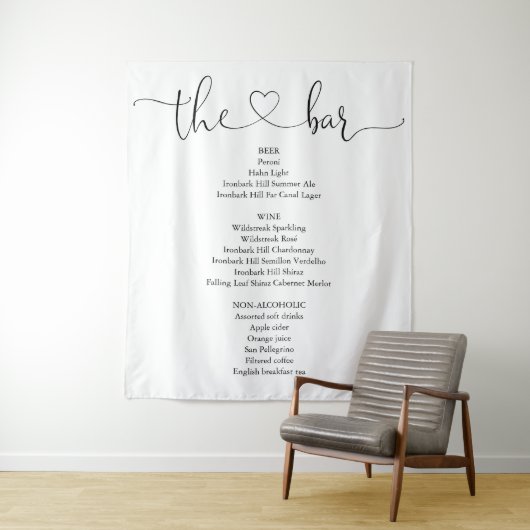 Elegant Modern Heart Script Bar Menu Wandkleed (In situ)