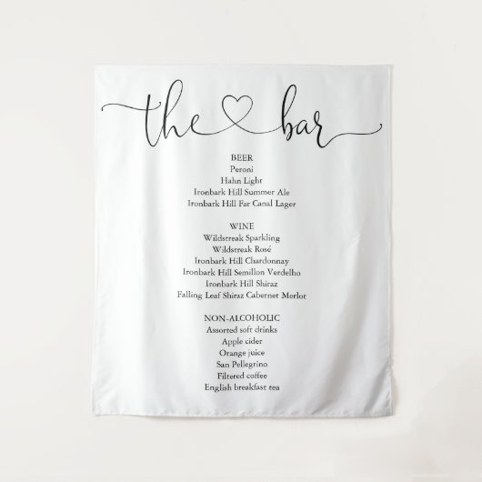 Elegant Modern Heart Script Bar Menu Wandkleed (Voorkant)