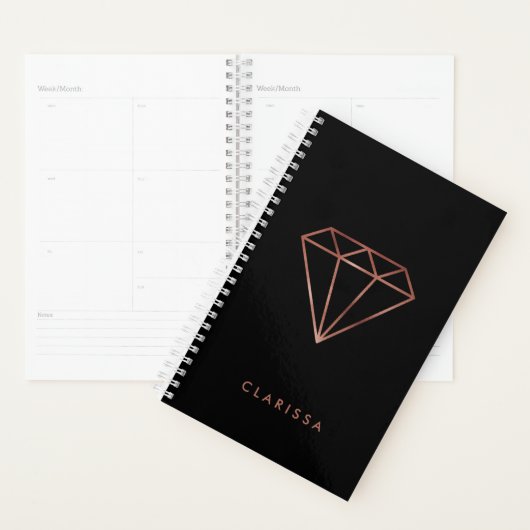 elegant, modern, helder roos goud diamant zwart planner (Display)